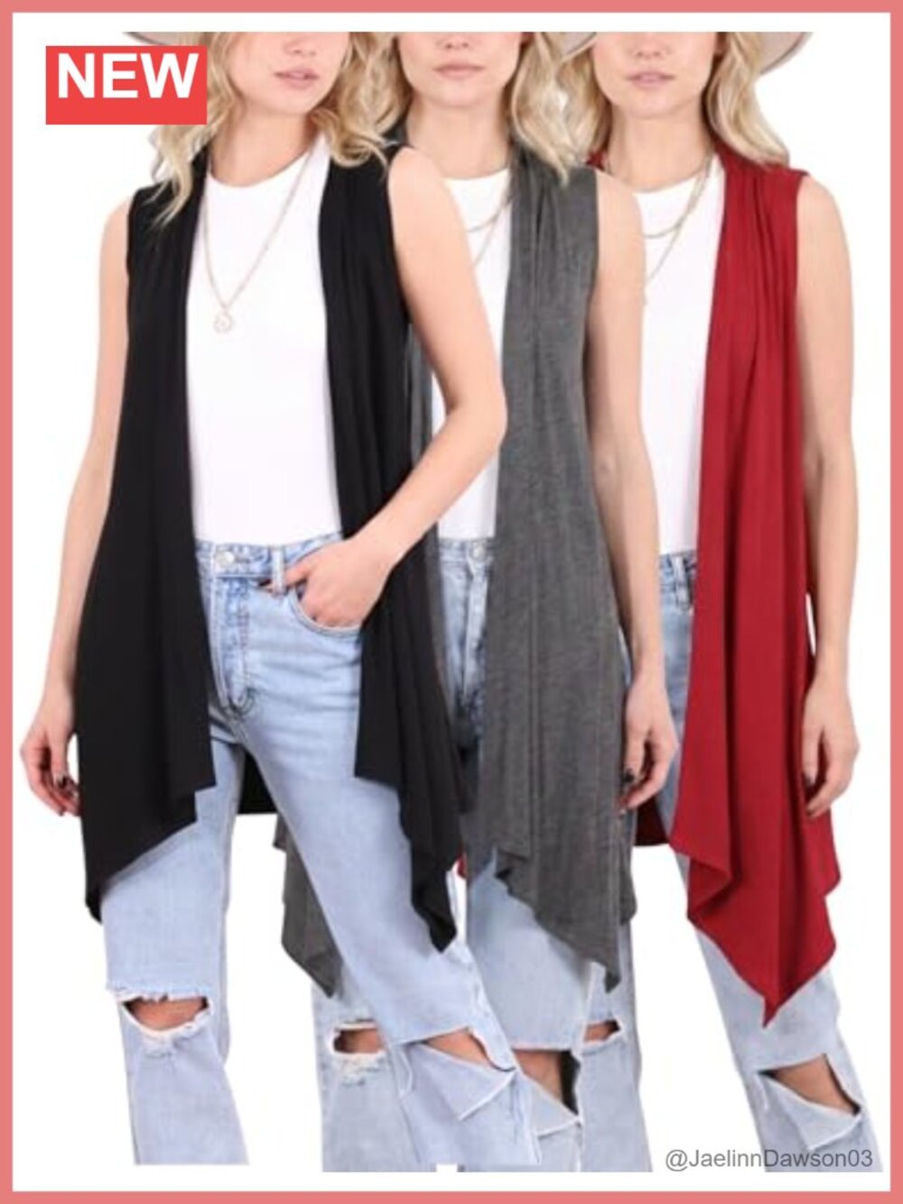 Sleeveless Open-Front Cardigan Vest Lightweight Rayon Spandex 3-Pack